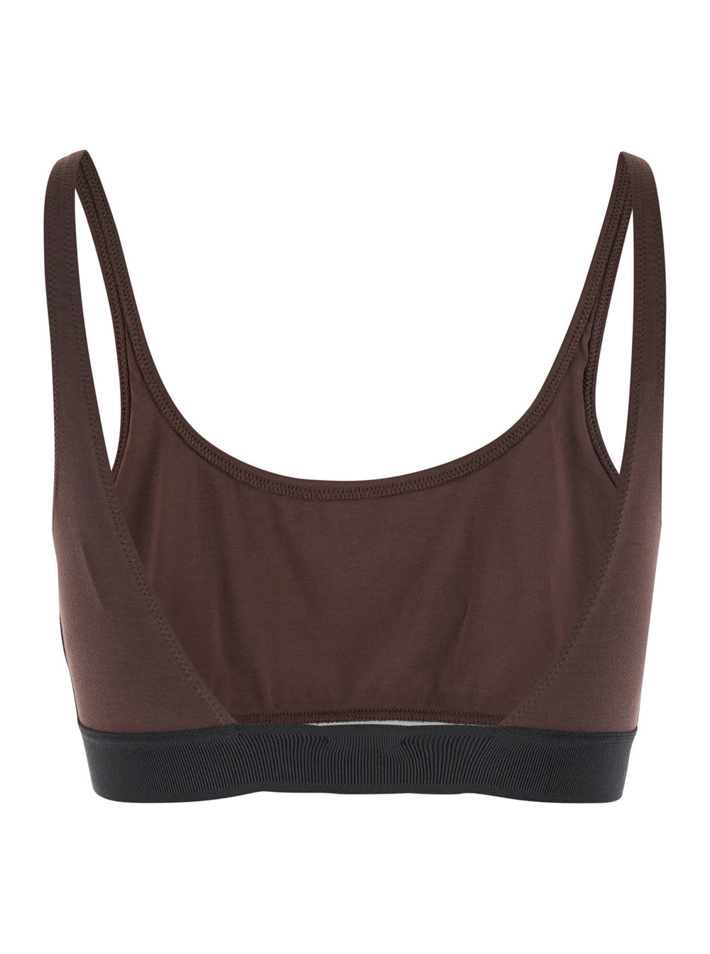 Brown Bralette With Contrasting Logo Print Stretch Modal Woman Elastane Tops