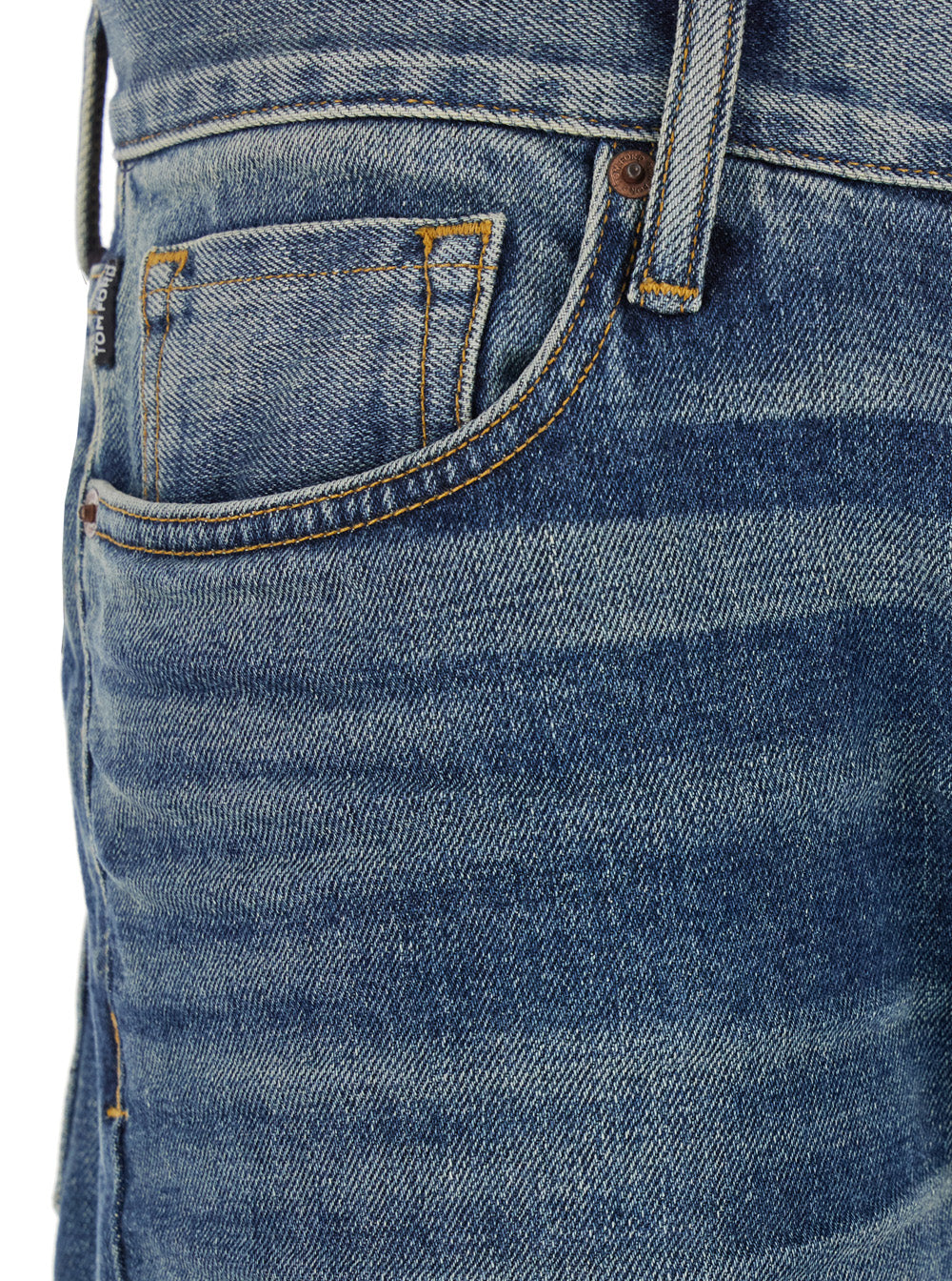 Blue Five Pocket Jeans With Logo Patch On The Back Denim Man Light Cotton