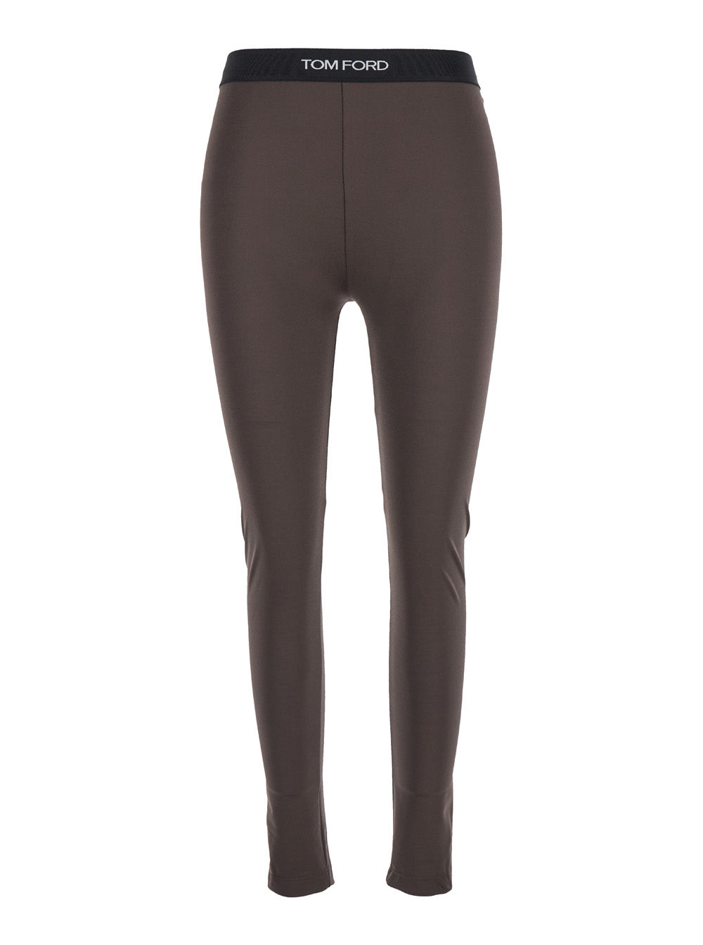 Signature Brown Leggings With Logo Lettering On The Waist Jersey Stretch Woman Polyamide Elastane Trousers