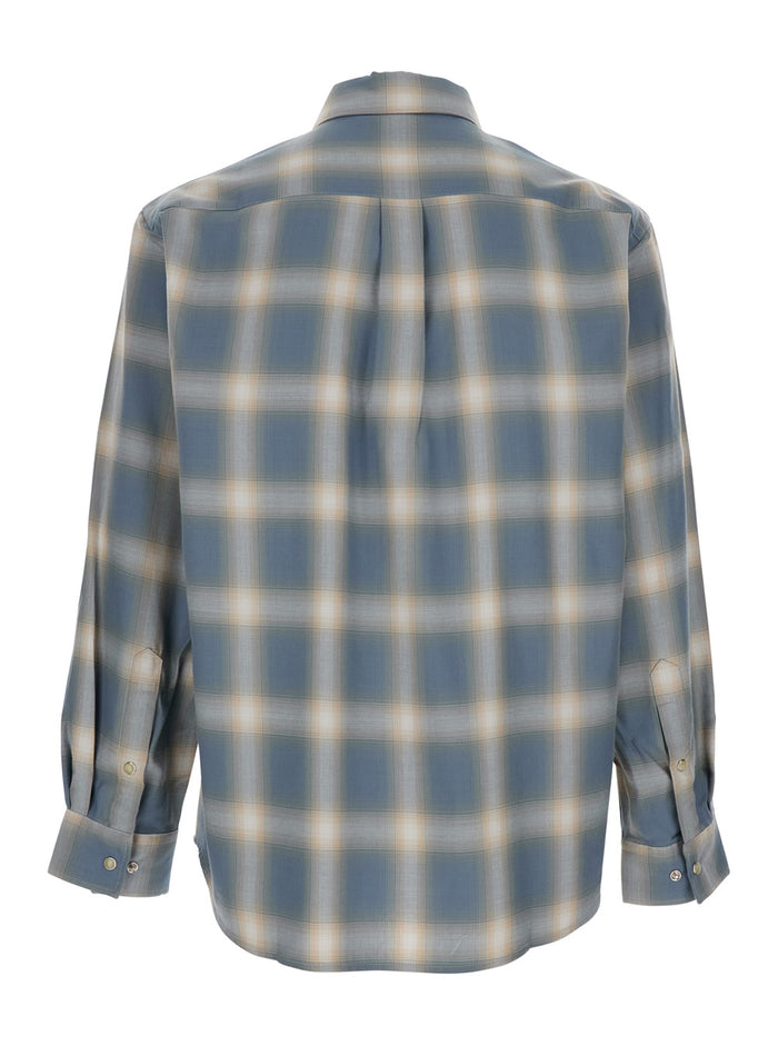 Light Blue Shirt With Classic Collar And All-Over Check Motif Cotton Blend Man Modal Blouses