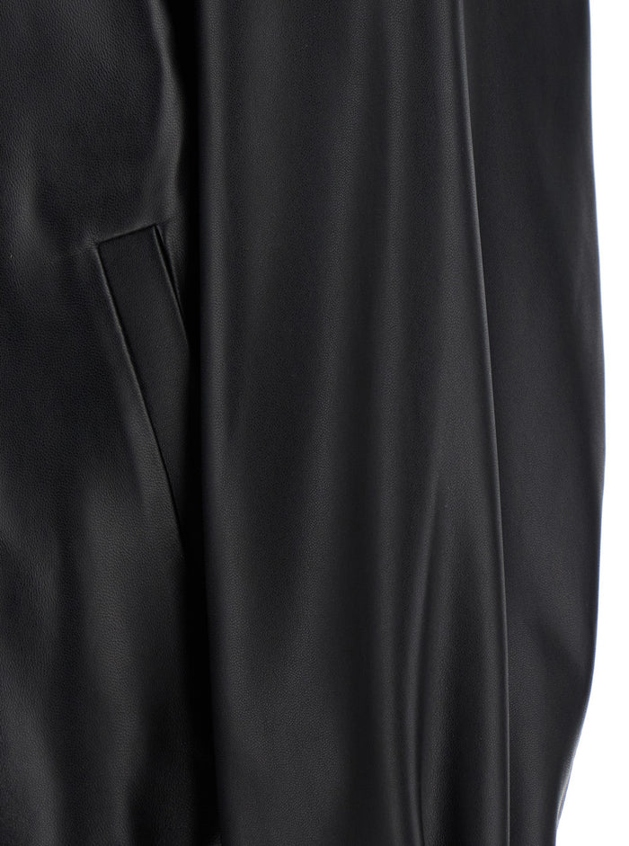Black Jacket With Classic Collar And Elastic Waist Leather Man Lambskin