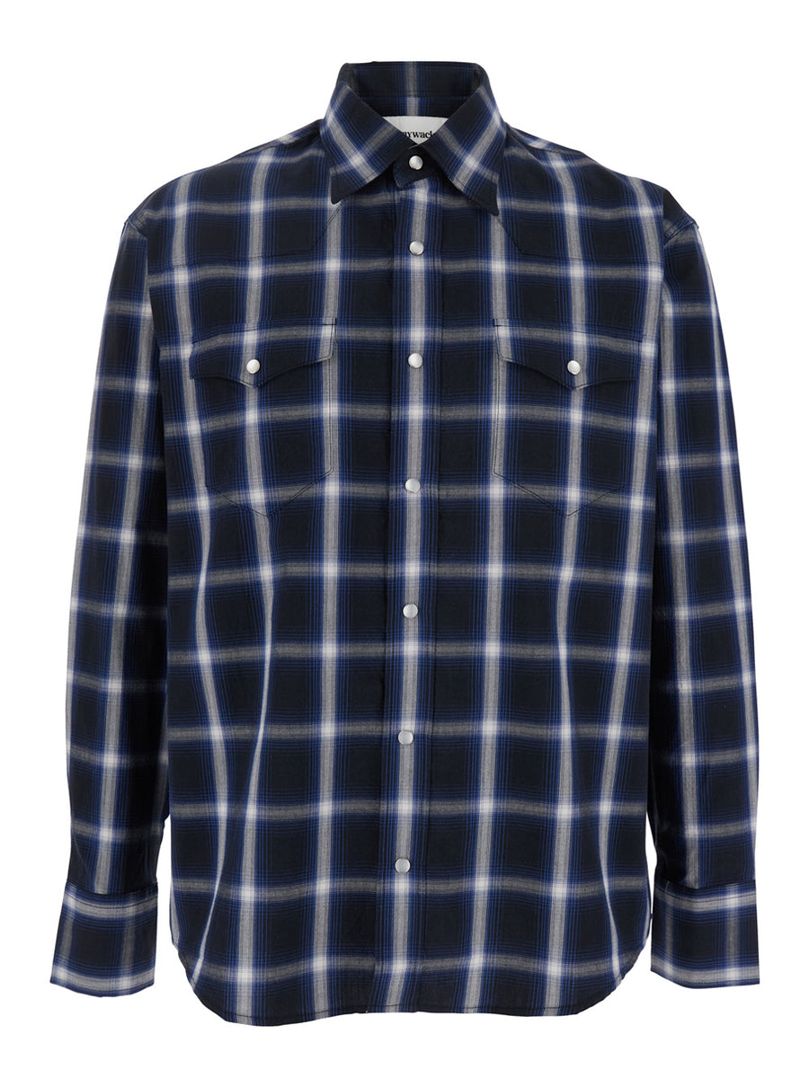 Blue Check Shirt With Classic Collar Cotton