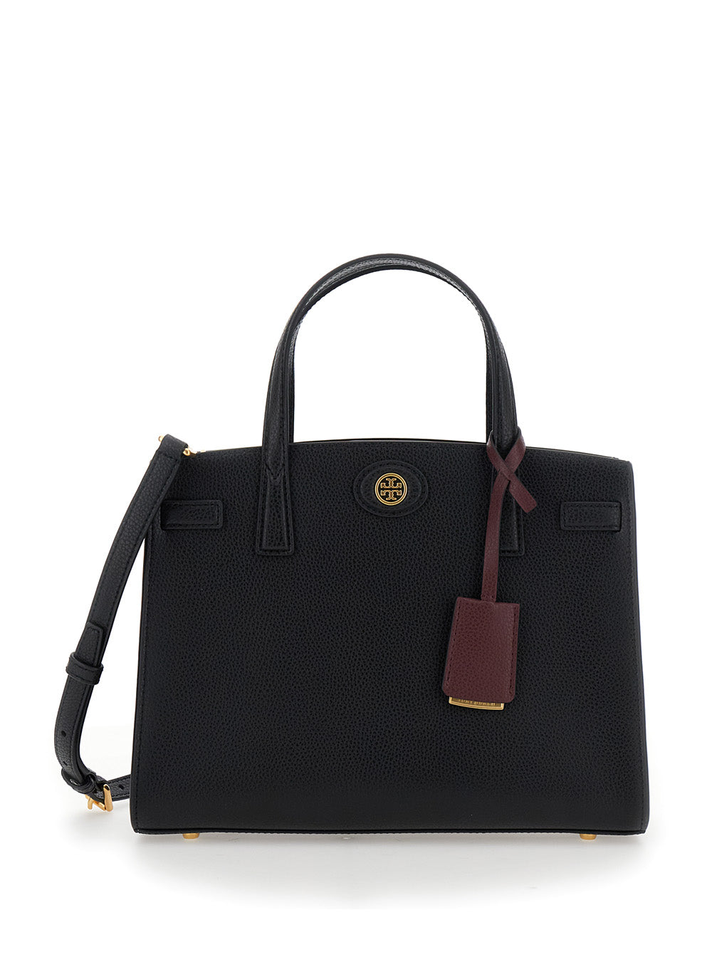 Robinson Black Handbag With Logo Plaque On The Front And Luggage Tag Leather Woman Cow Hand Bags