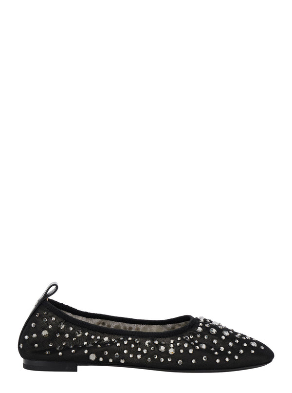 Black Ballet Flats With Crystal Accents Nylon Ballerina Shoes