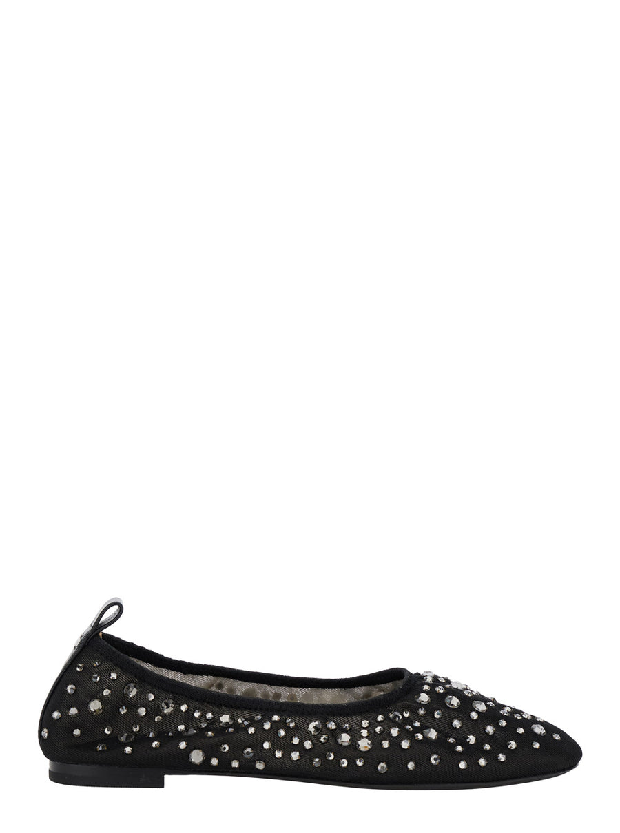 Black Ballet Flats With Crystal Accents Nylon Ballerina Shoes