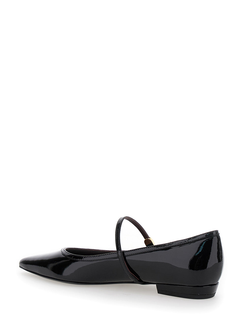 Black Ballet Shoes With Pointed Toe And Double T Motif Patent Leather Woman Calf Ballerinas