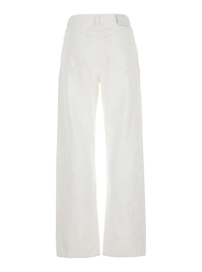 White High Waisted Jeans With Twisted Seam And Logo Patch On The Rear Denim Woman Cotton Organic