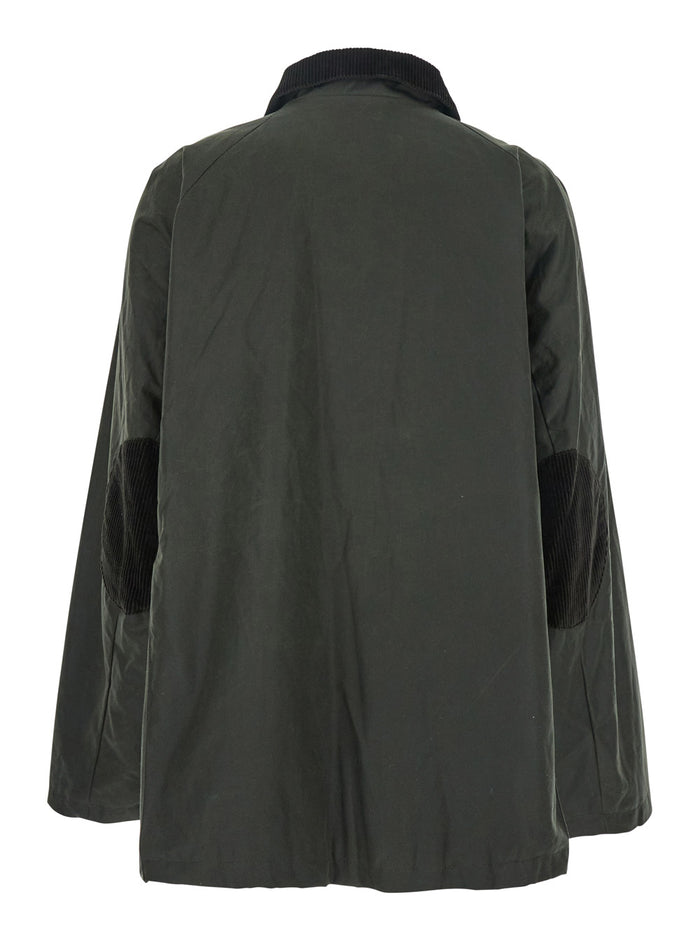 Green Jacket With Corduroy Collar And Rear English Vents Cotton Woman Organic