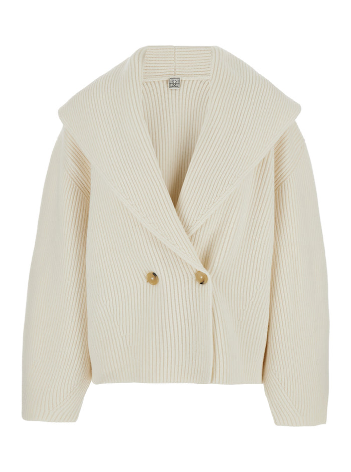 White Cardigan With Shawl Revers Wool Blend Woman Rws Jersey