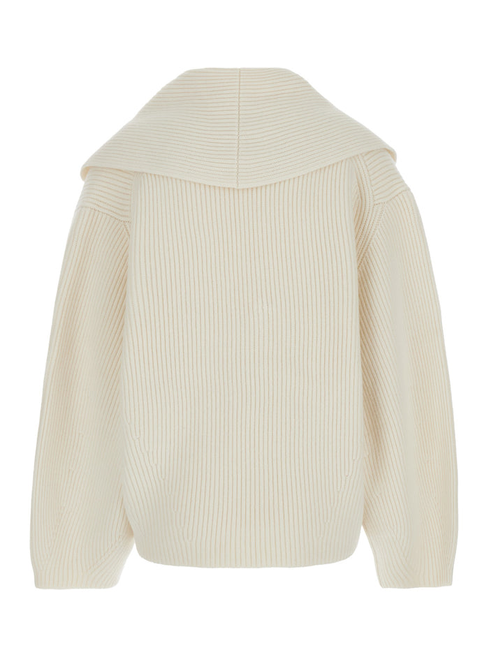 White Cardigan With Shawl Revers Wool Blend Woman Rws Jersey