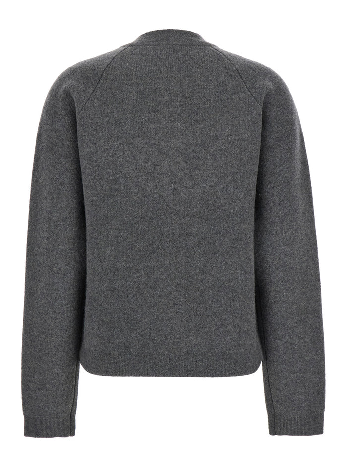 Grey Crewneck Cardigan With Snap Bittons Wool An Cashmere Blend Woman Rws Polyamide Jersey