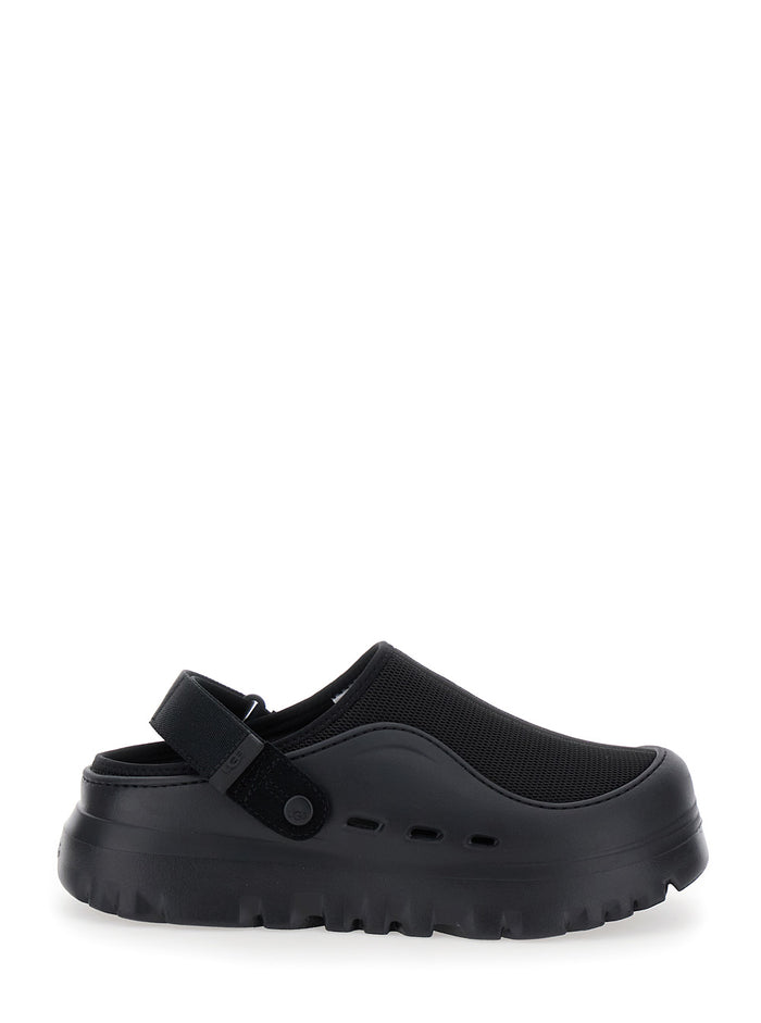 Peakmod Black Mules With Adjustable Strap And Lug Sole Tech Fabric Man Polyurethane Flat Shoes