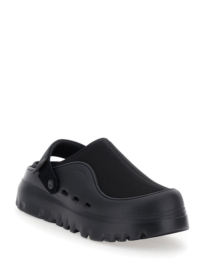 Peakmod Black Mules With Adjustable Strap And Lug Sole Tech Fabric Man Polyurethane Flat Shoes