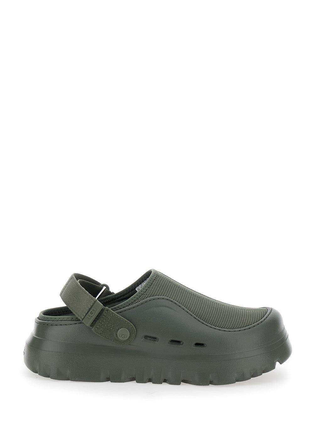 Peakmod Green Mules with Adjustable Strap and Lug Sole in Tech Fabric Man Flat Shoes