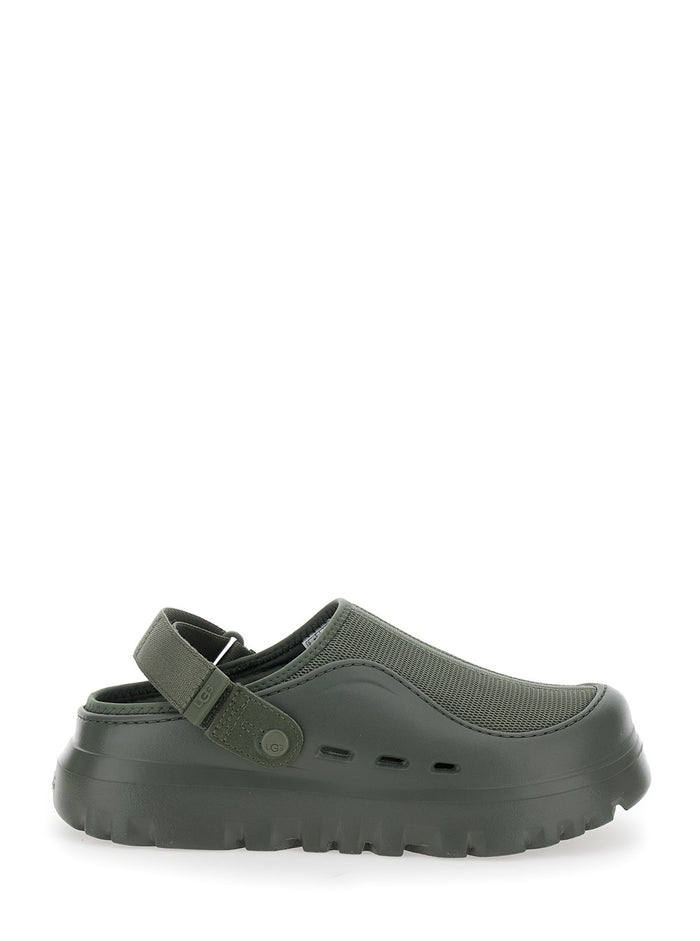 Peakmod Green Mules with Adjustable Strap and Lug Sole in Tech Fabric Man Flat Shoes