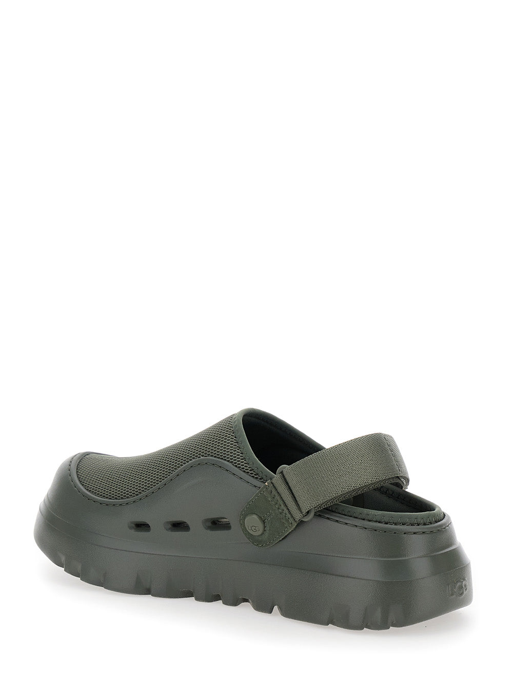Peakmod Green Mules with Adjustable Strap and Lug Sole in Tech Fabric Man Flat Shoes