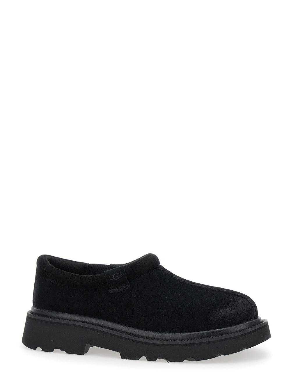 Tasman Black Mule with Raised Sole in Suede Man Flat Shoes