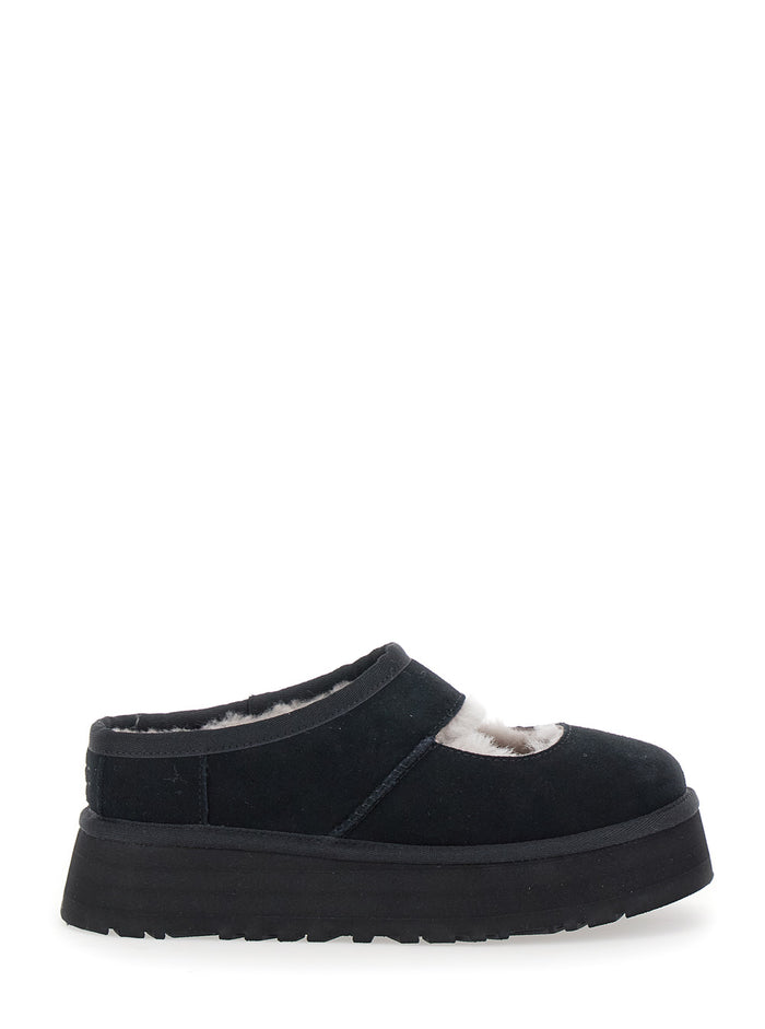 Bea Mary Jane Black Mules With Cut-Out Detail Suede Woman Sheep Leather Flat Shoes