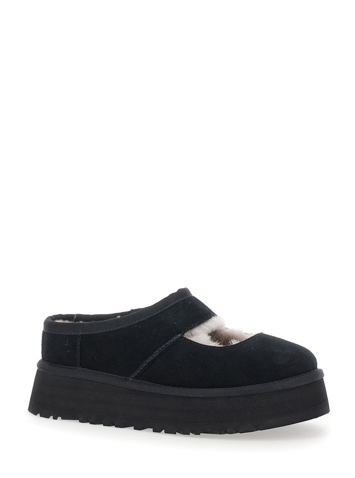 Bea Mary Jane Black Mules With Cut-Out Detail Suede Woman Sheep Leather Flat Shoes