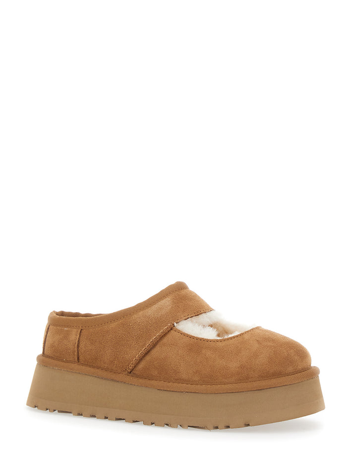 Bea Mary Jane Brown Mules with Cut-Out Detail in Suede Woman Sheep Leather Flat Shoes