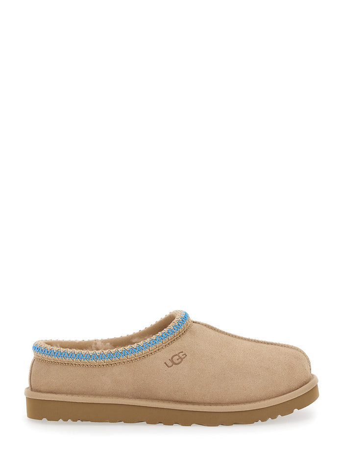 Tasman Beige Plaited Hem Mules Suede Man Flat Shoes
