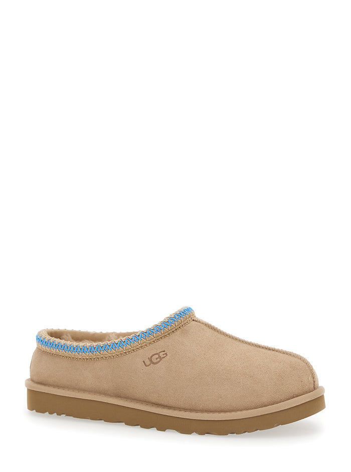 Tasman Beige Plaited Hem Mules Suede Man Flat Shoes