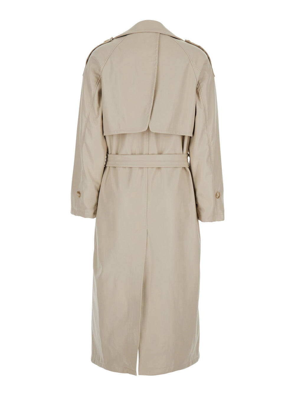 Grey Double-Breasted Trench Coat with Wide Notched Revers in Tech Fabric Woman Beige Polyurethane Outerwear