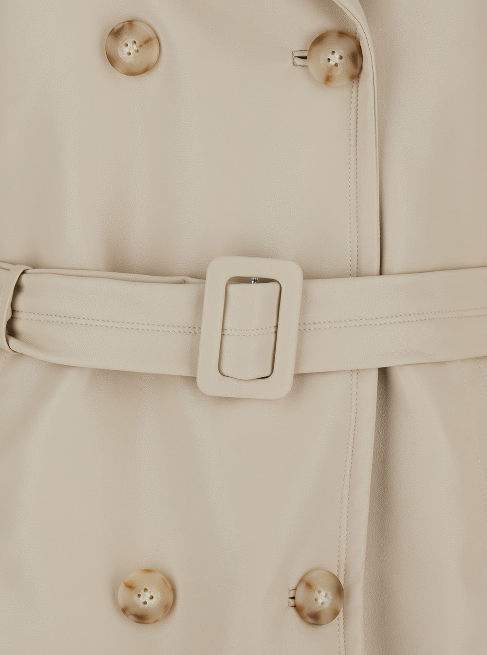 Grey Double-Breasted Trench Coat with Wide Notched Revers in Tech Fabric Woman Beige Polyurethane Outerwear