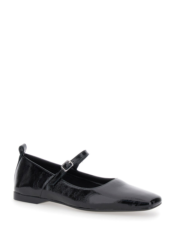 Delia Black Ballerinas with Adjustable Strap in Shiny Leather Woman Cow