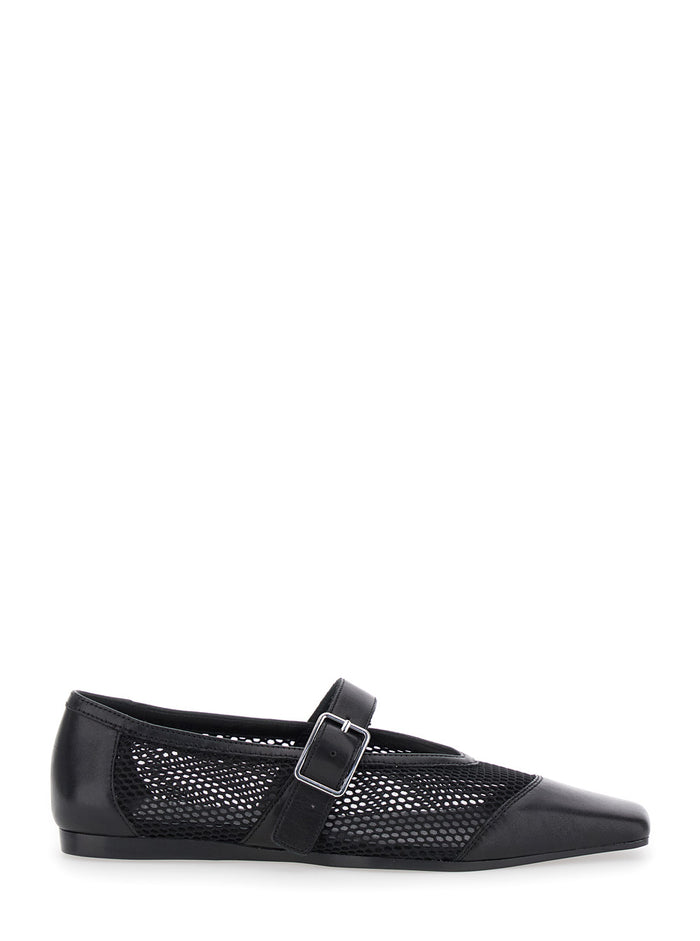 Wioletta Black Ballerinas with Adjustable Strap and Perforated Design in Leather Woman Cow