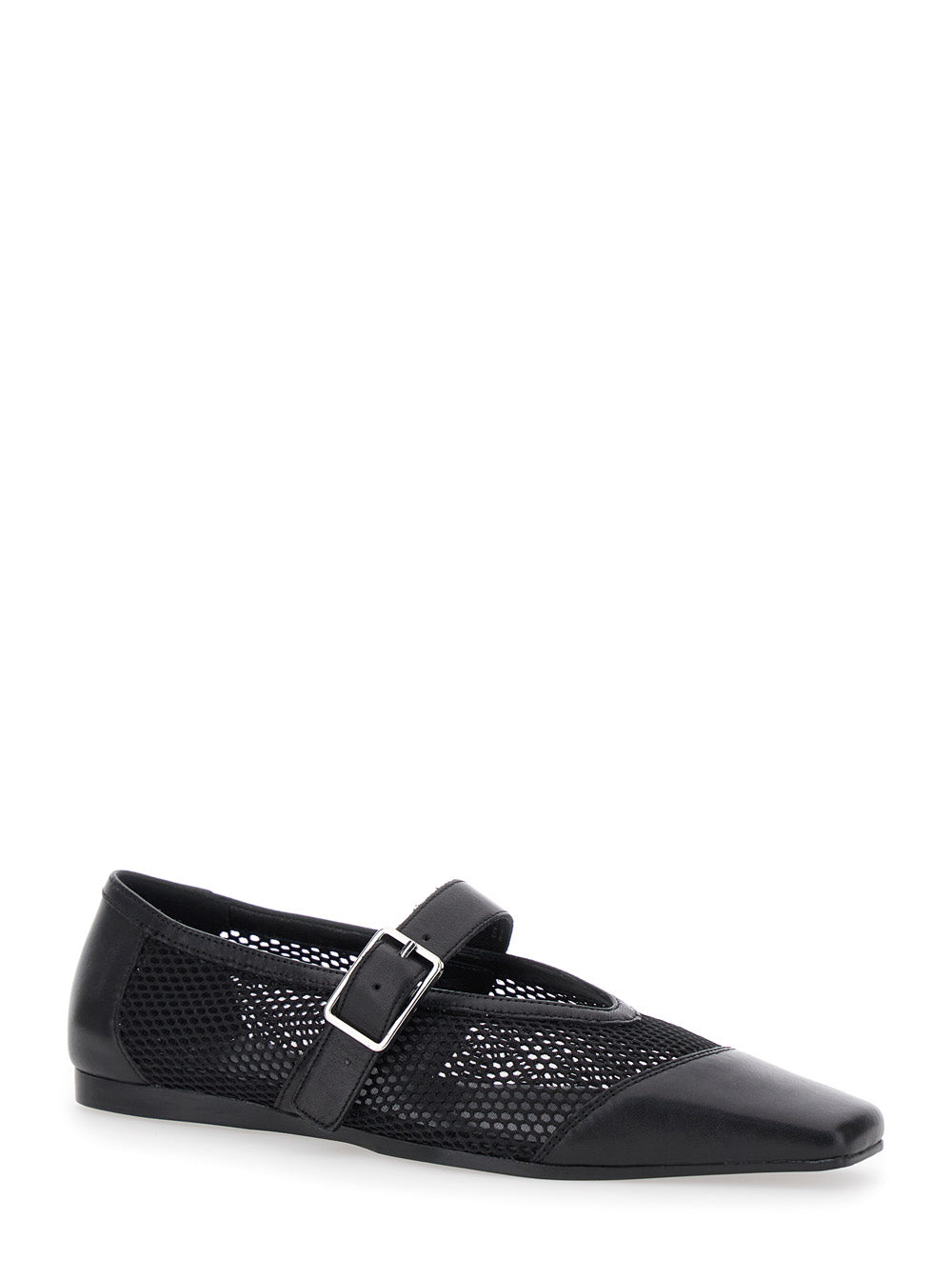 Wioletta Black Ballerinas with Adjustable Strap and Perforated Design in Leather Woman Cow
