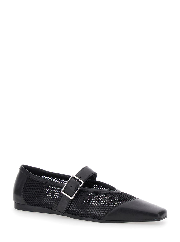 Wioletta Black Ballerinas with Adjustable Strap and Perforated Design in Leather Woman Cow
