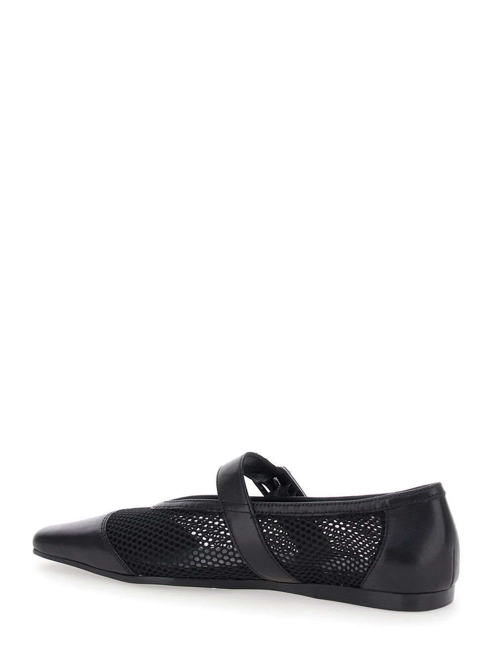 Wioletta Black Ballerinas with Adjustable Strap and Perforated Design in Leather Woman Cow