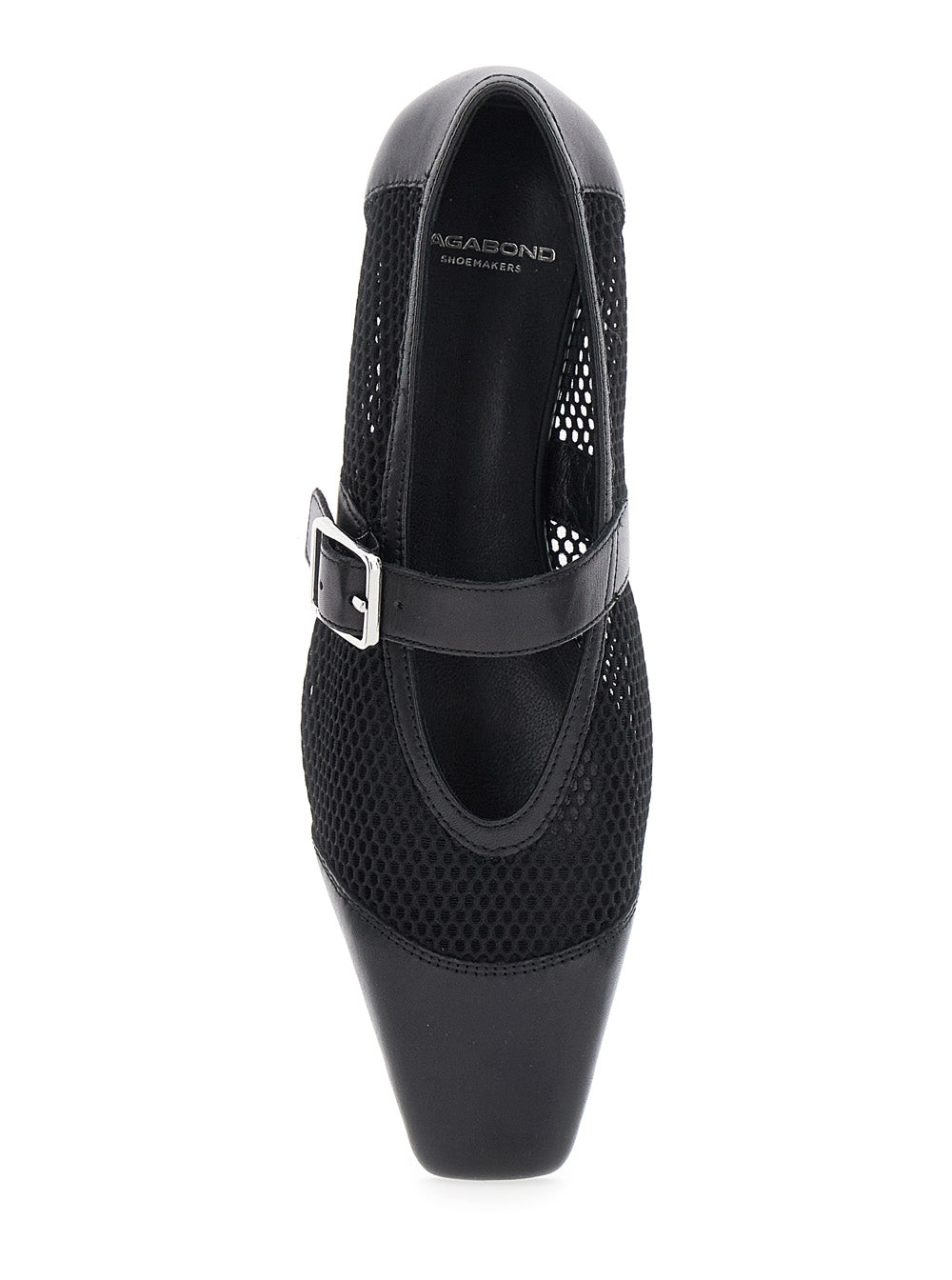 Wioletta Black Ballerinas with Adjustable Strap and Perforated Design in Leather Woman Cow