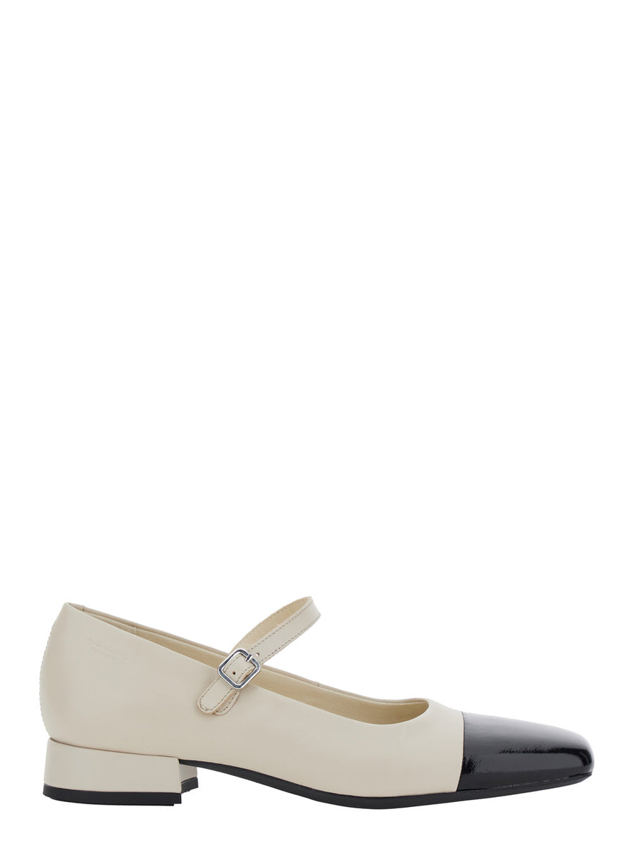 White And Black Slingback Pump With Adjustable Strap White/black Cow Leather