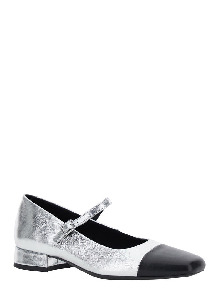 Debby Silver Colored Slingback Pump with Adjustable Strap in Leather Woman Metallic Goat Heels