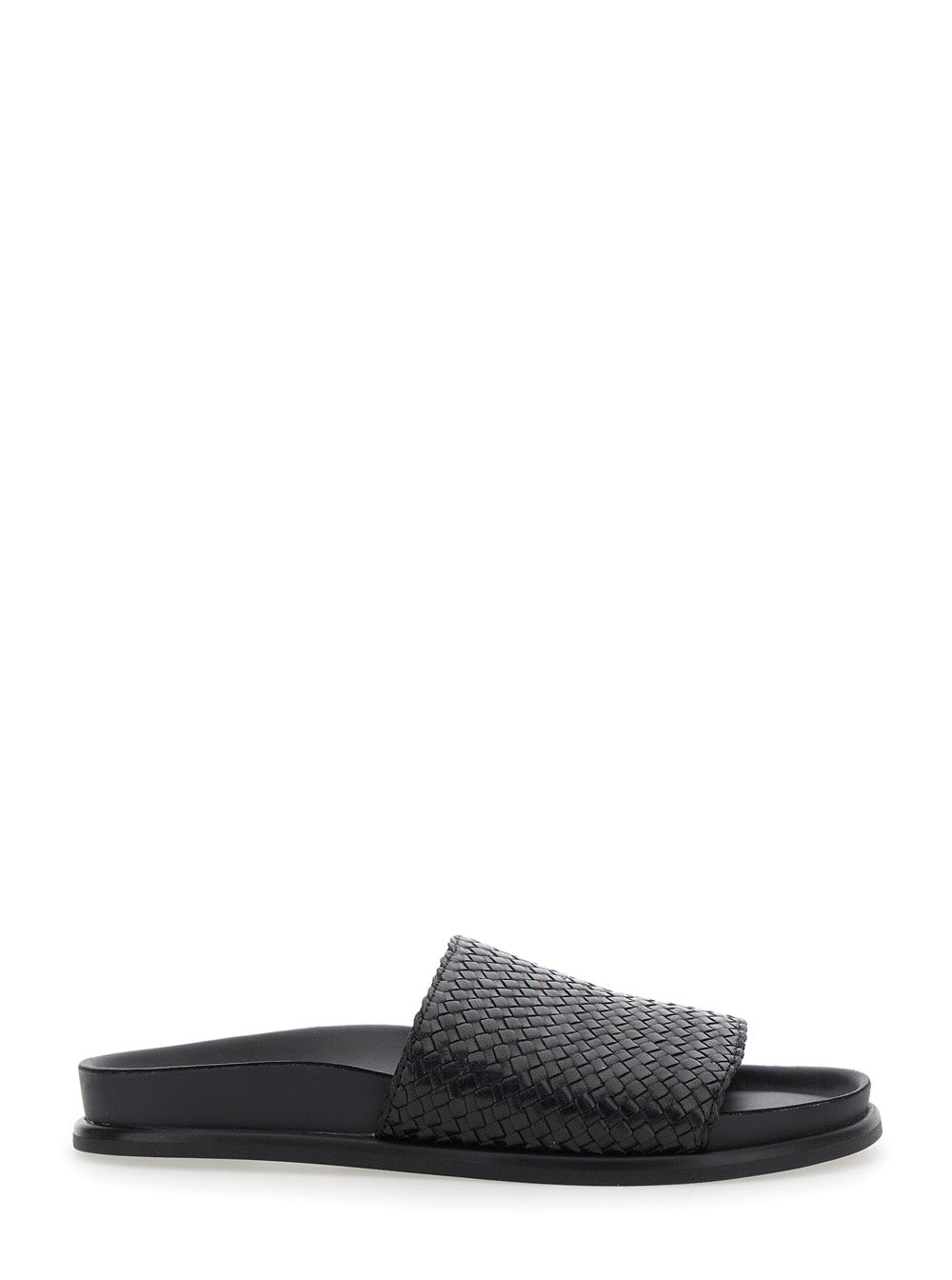 Black Sandals with Braided Design in Leather Woman Flat Shoes