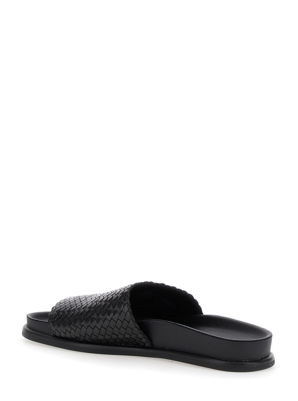 Black Sandals with Braided Design in Leather Woman Flat Shoes