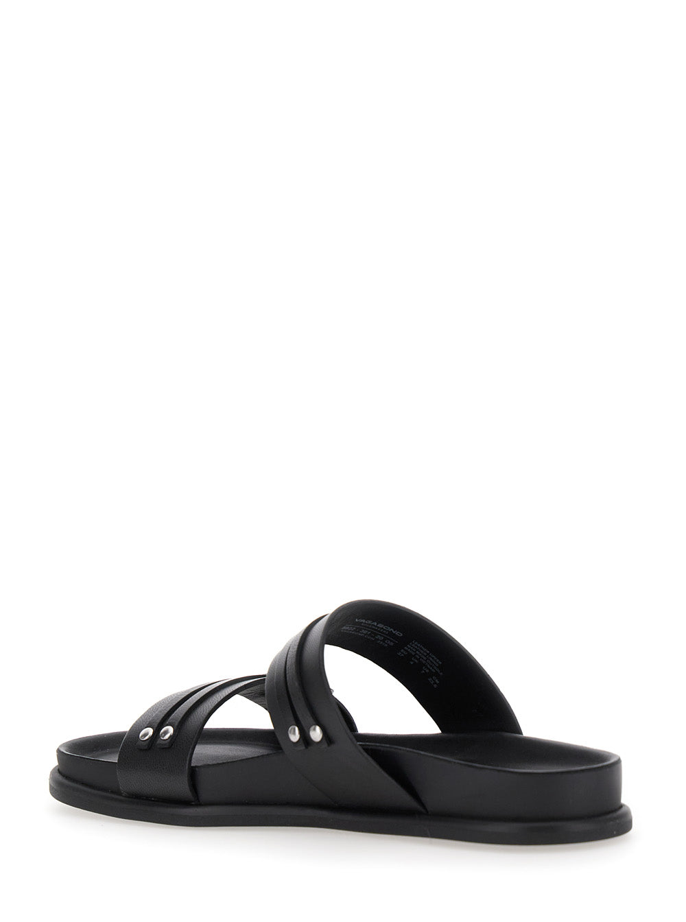 Effie Black Sandals with Two Buckle Closure in Leather Woman Goat Flat Shoes