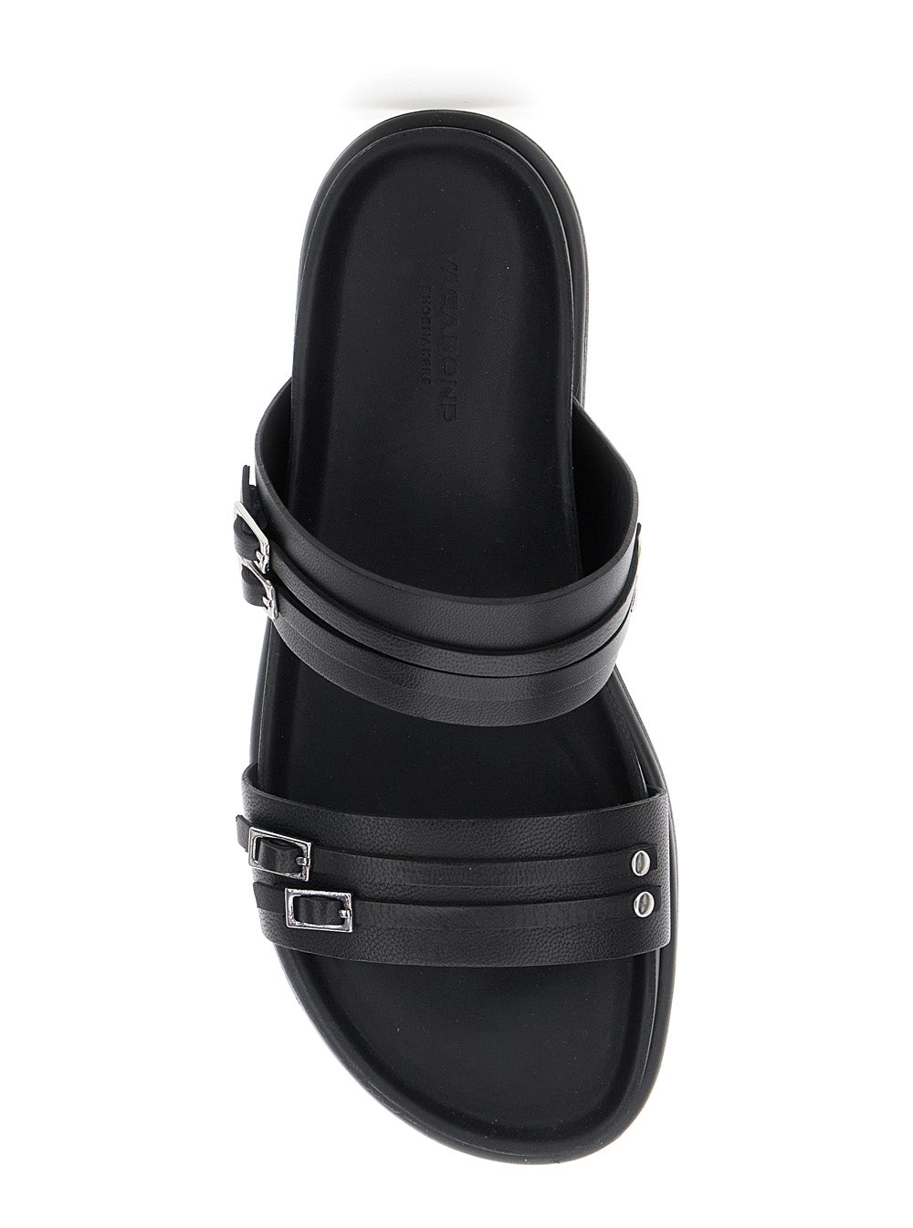 Effie Black Sandals with Two Buckle Closure in Leather Woman Goat Flat Shoes