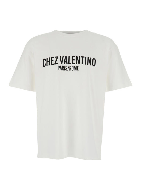 White Crewneck T-Shirt With Logo Print Cotton T-shirts