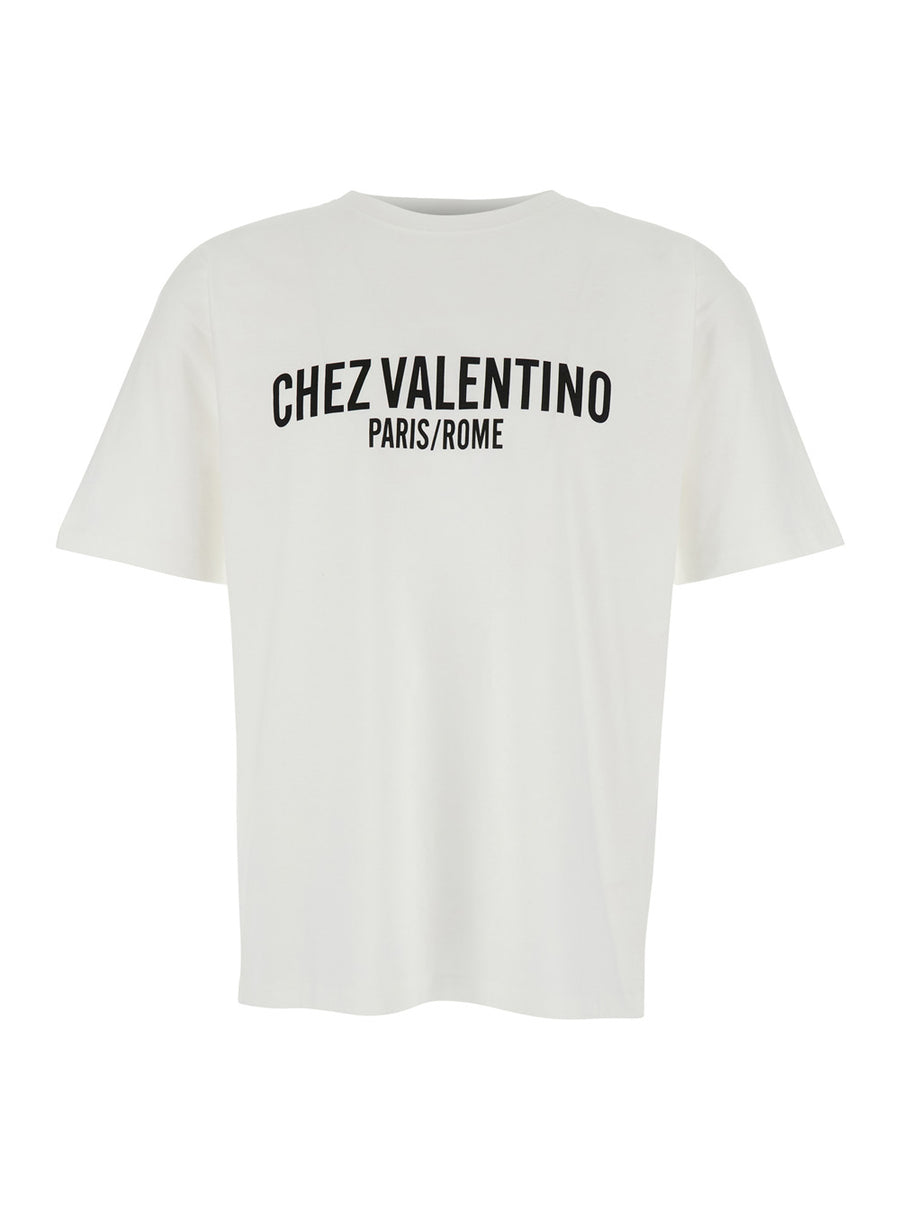 White Crewneck T-Shirt With Logo Print Cotton T-shirts