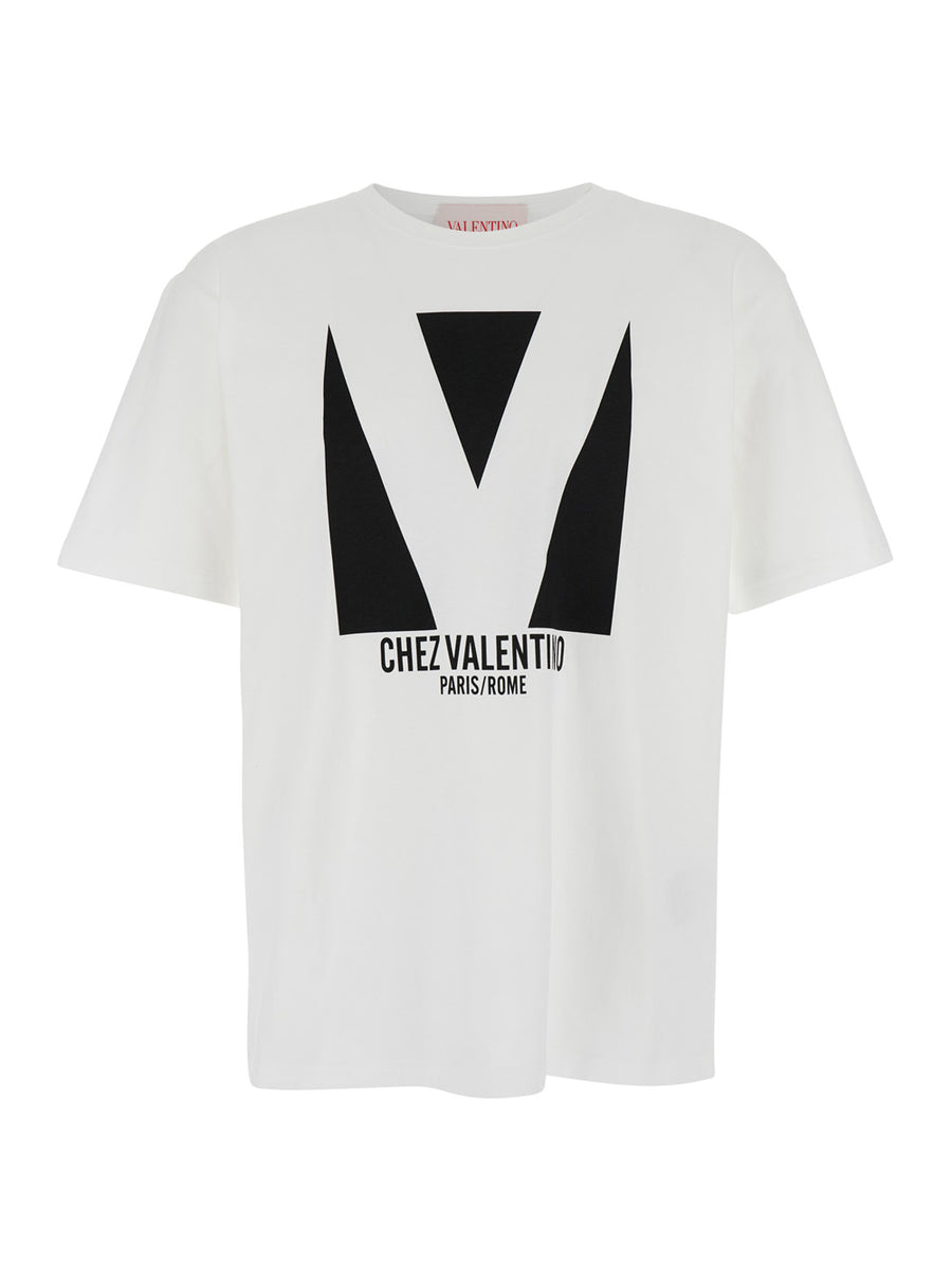 White Crewneck T-Shirt With Maxi Logo Print Cotton T-shirts