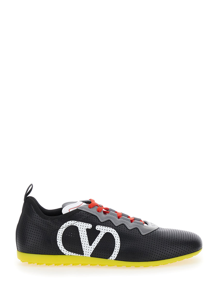 Black Sneakers With Vlogo Detail Polyurethane; Cotton Trainers