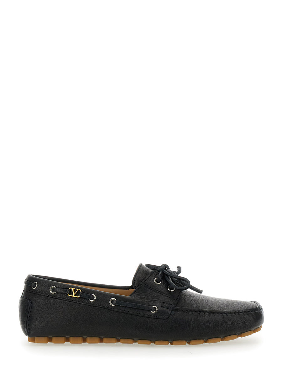 Black Loafers With Vlogo Plaque Buffalo Leather