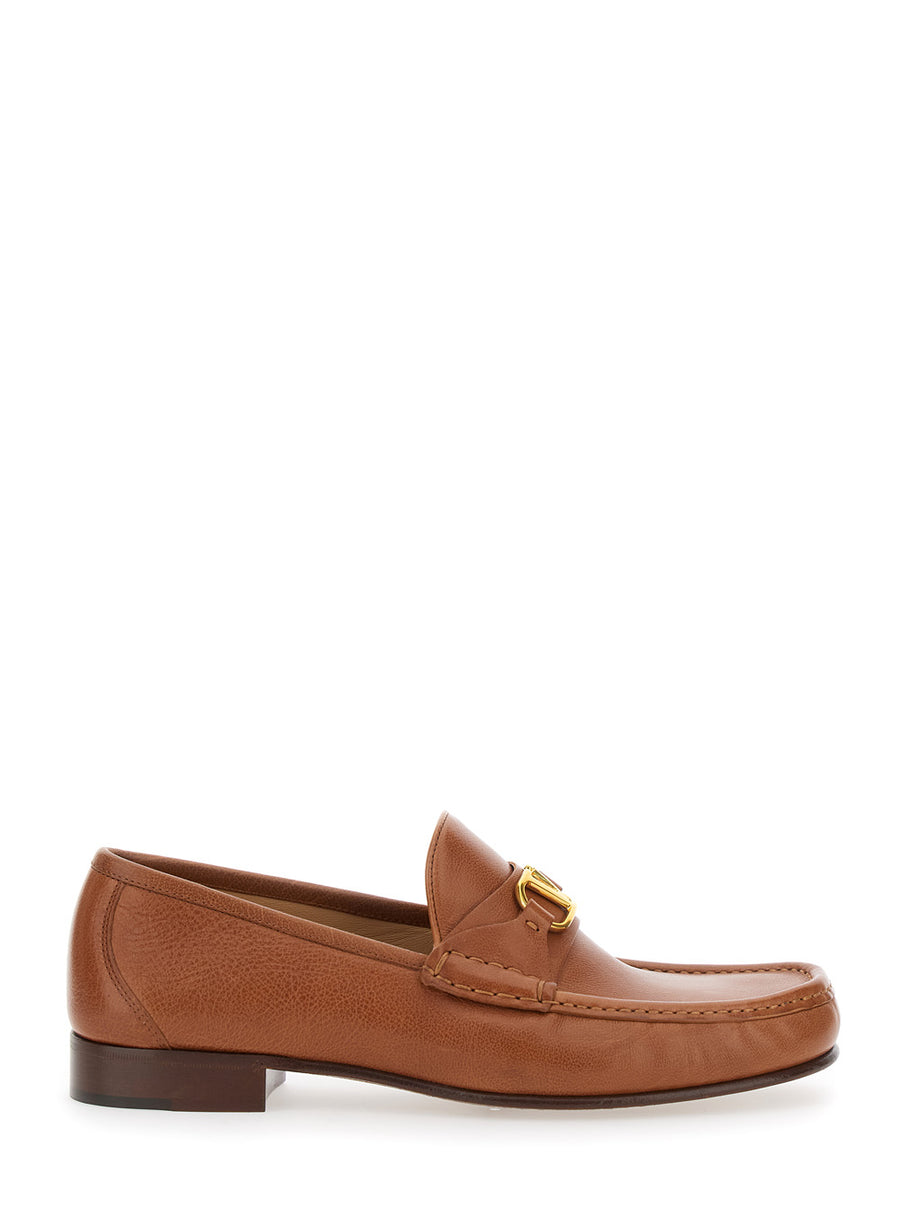 Brown Leather Loafers With Vlogo Detail Buffalo