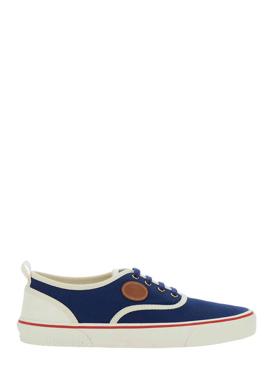 Blue Low Top Sneakers With Vlogo Patch Cotton Trainers