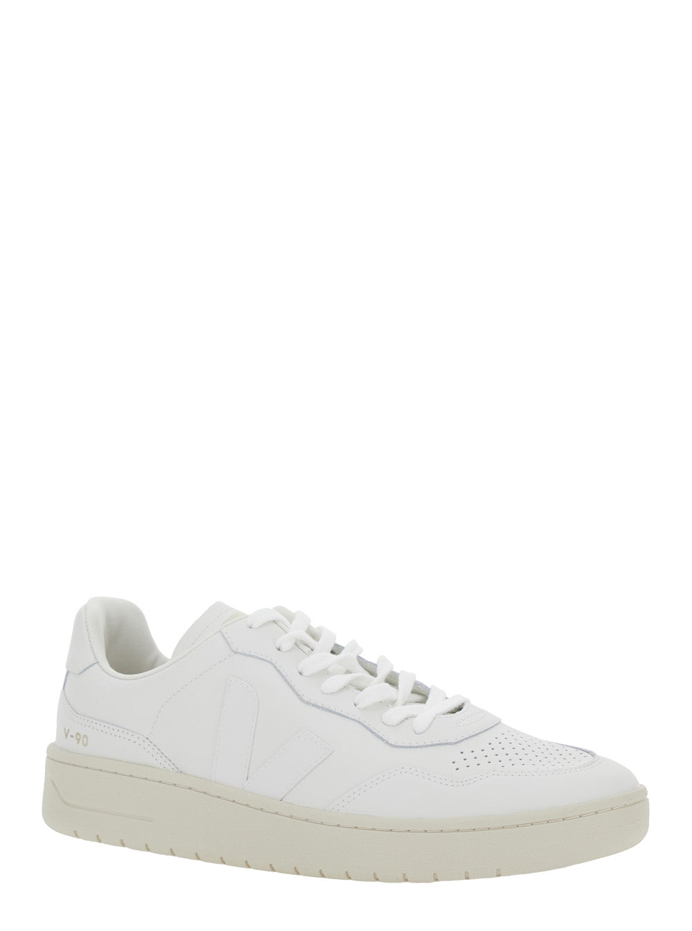 V-90 White Sneakers With Logo Patch On The Tongue And Lettering Heel Leather Unisex