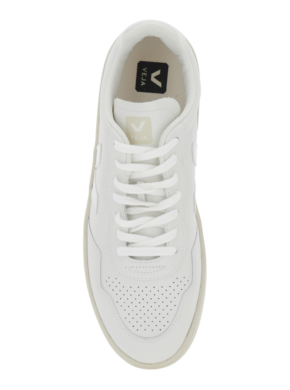 V-90 White Sneakers With Logo Patch On The Tongue And Lettering Heel Leather Unisex