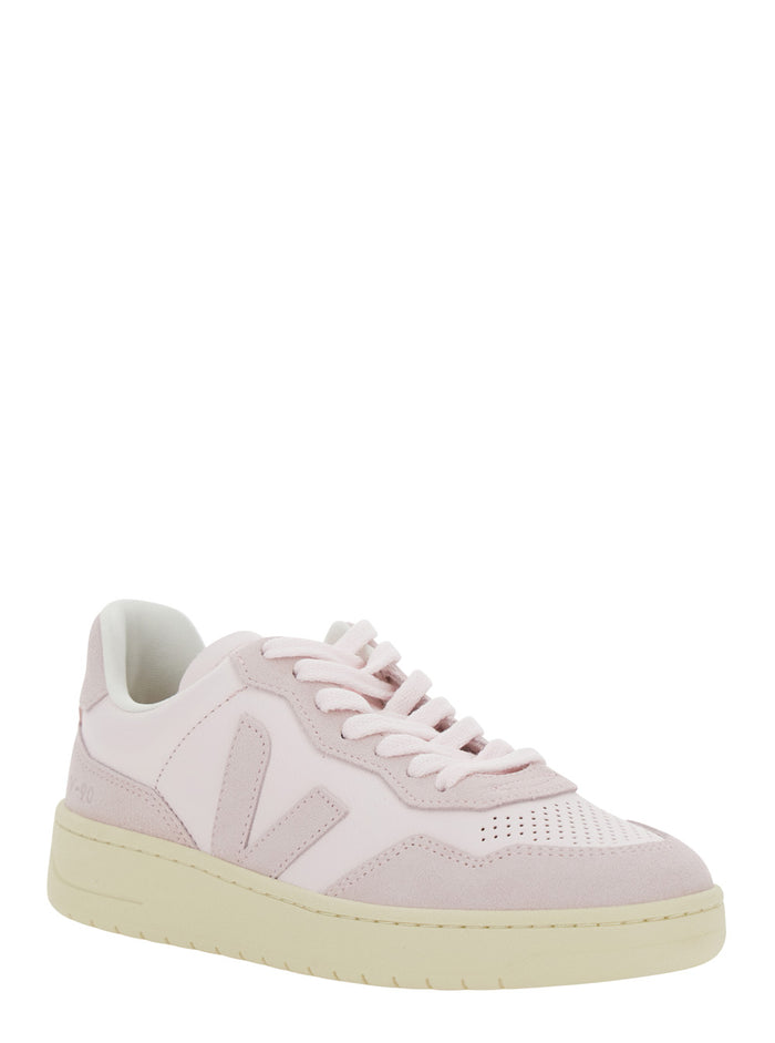 V90 Pink Sneaker With Side Logo And Perforated Toe Leather Man